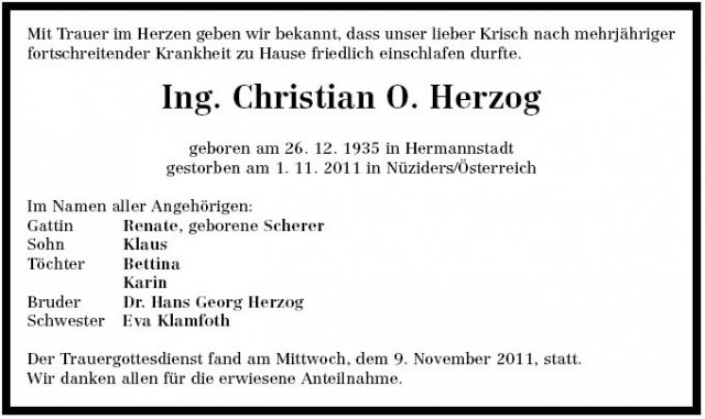 Herzog Christian 1935-2011 Todesanzeige